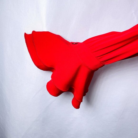 Vintage ESCADA Womens Silk Red Spanish ruffle Flare Long Sleeve Blouse 34 / S - Picture 12 of 16